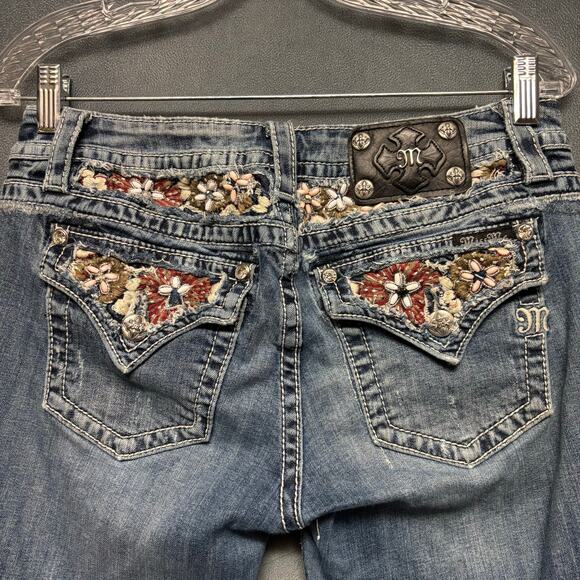 Miss Me Studded Embellished Jeans Distress Signature Bootcut Stretchy Low Rise - Picture 3 of 16